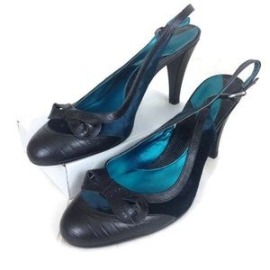 Gianni Bini LIZZIE teal velvet black leather pump